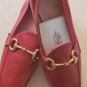 Women's Red Baronessa Franchetti Red Italian Leather Loafers New W/Dust Cover